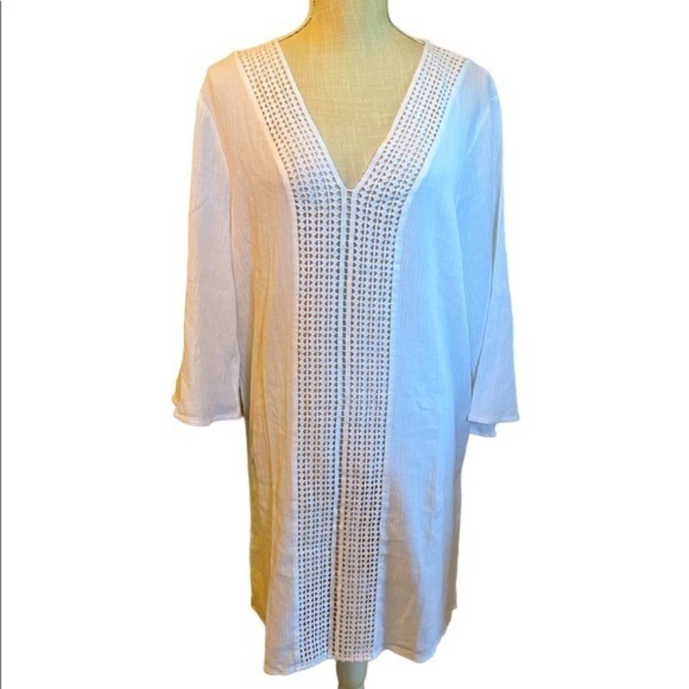 Talbots size XL white cover up v neck 💯 cotton